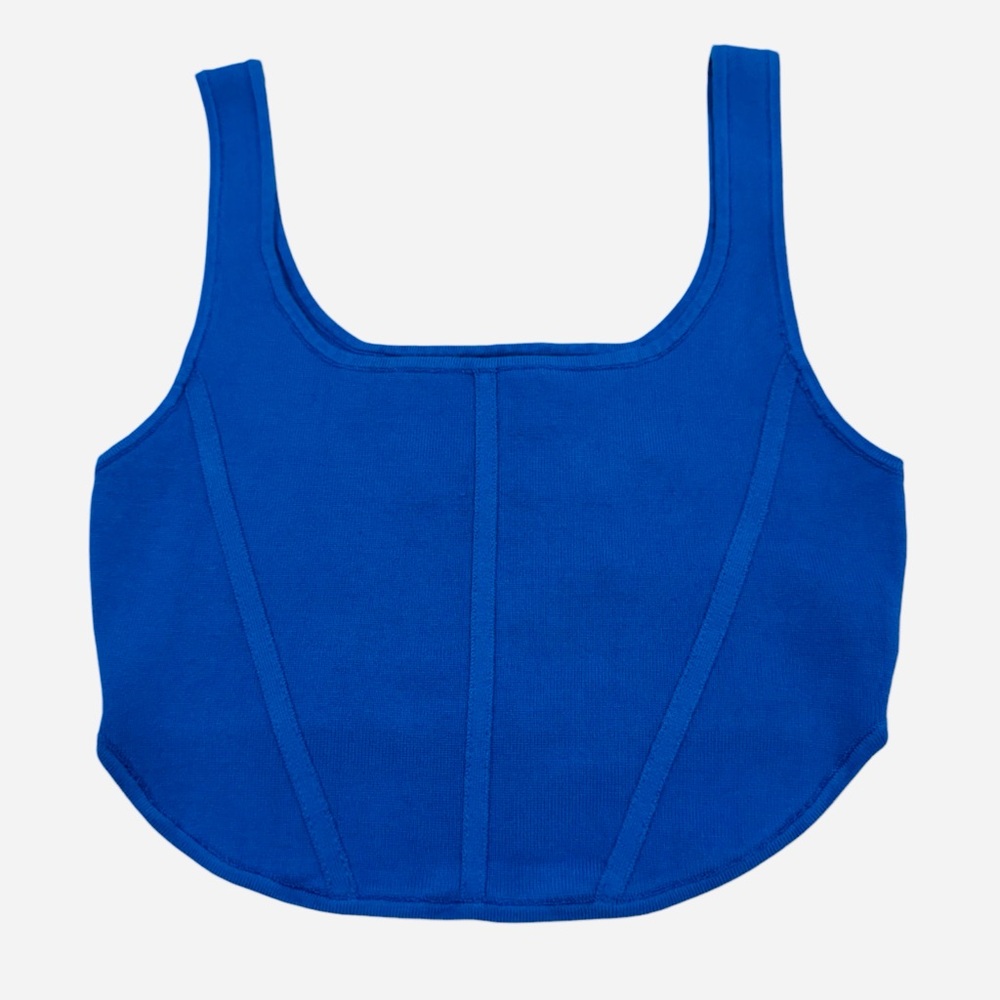 HOUSE OF HARLOW 1960 Sculpt Knit Luxe Essentials Crop Top NWT Blue Medium